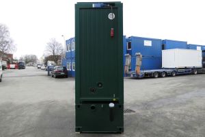 5' Toilettencontainer mit Tank und Treppe / Rückansicht - h+s container GmbH